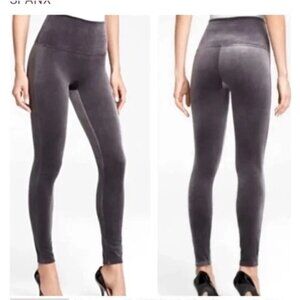 Spanx Velvet Ankle Leggings M Tummy Control High Rise Waist Gray NEW